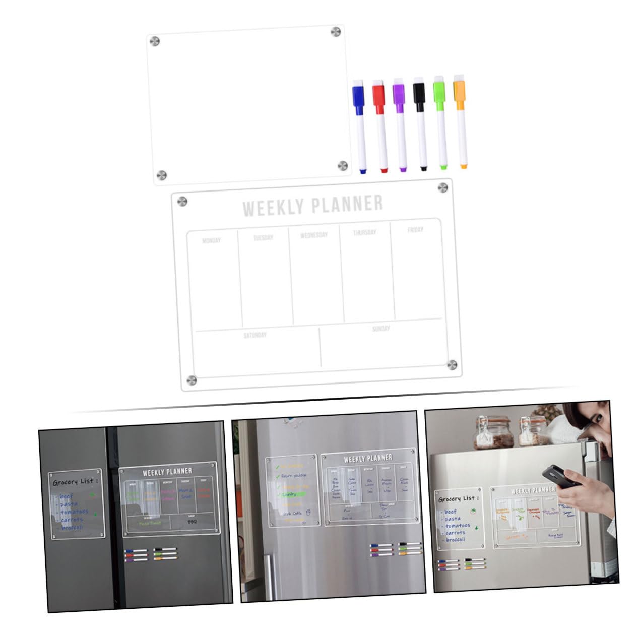 NUOBESTY Wochenplaner Magnetisch Abwischbar mit Kalender-whiteboard aus Acryl für Kühlschrank als Planer Kühlschranktafel mit Magnetafel Kühlschrankkalender
