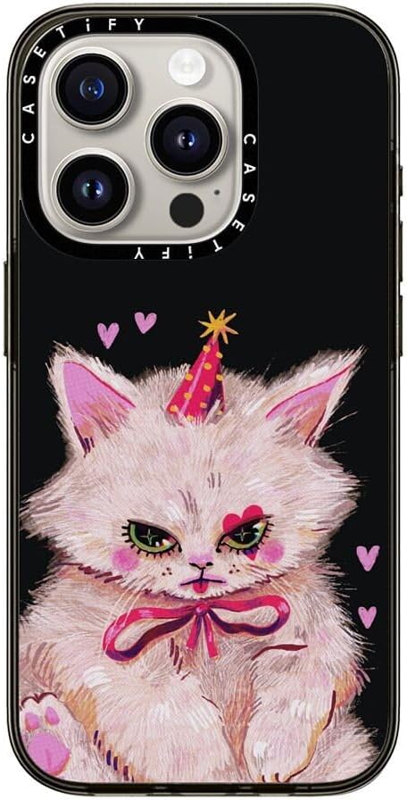 CASETiFY Compact iPhone 15 Pro Case [4 ft. 2X Military Grade Drop Protection/Slim/Lightweight] - Clown Kitty - Clear Black