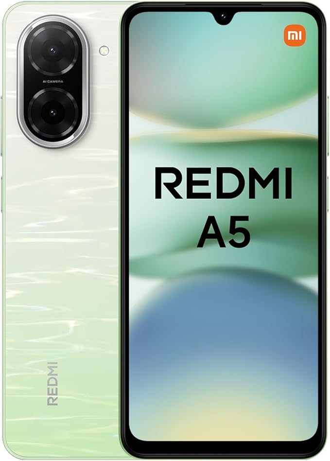 XIAOMI Redmi A5 - Smartphone de 4+128GB, Pantalla inmersiva de 6,88" 120 Hz, Potente procesador Octa Core, Cámara Dual AI de 32 MP, 5100 mAh, Cargador no Incluido, Verde (Versión ES)