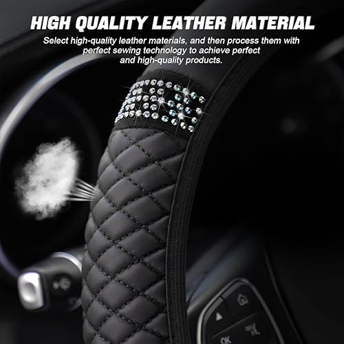 Miniatura 3 de Funda de Volante de Cuero Suave con Brillos, Protector de Volante Automático Elástico de 15 Pulgadas con Diamantes de Imitación Coloridos, Diamante
