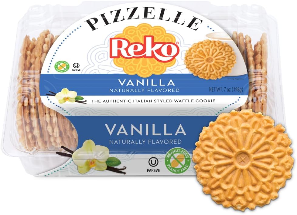 Reko Pizzelle Authentic Italian Style Waffle Cookie, Vanilla, 7 Ounce (Pack of 1)