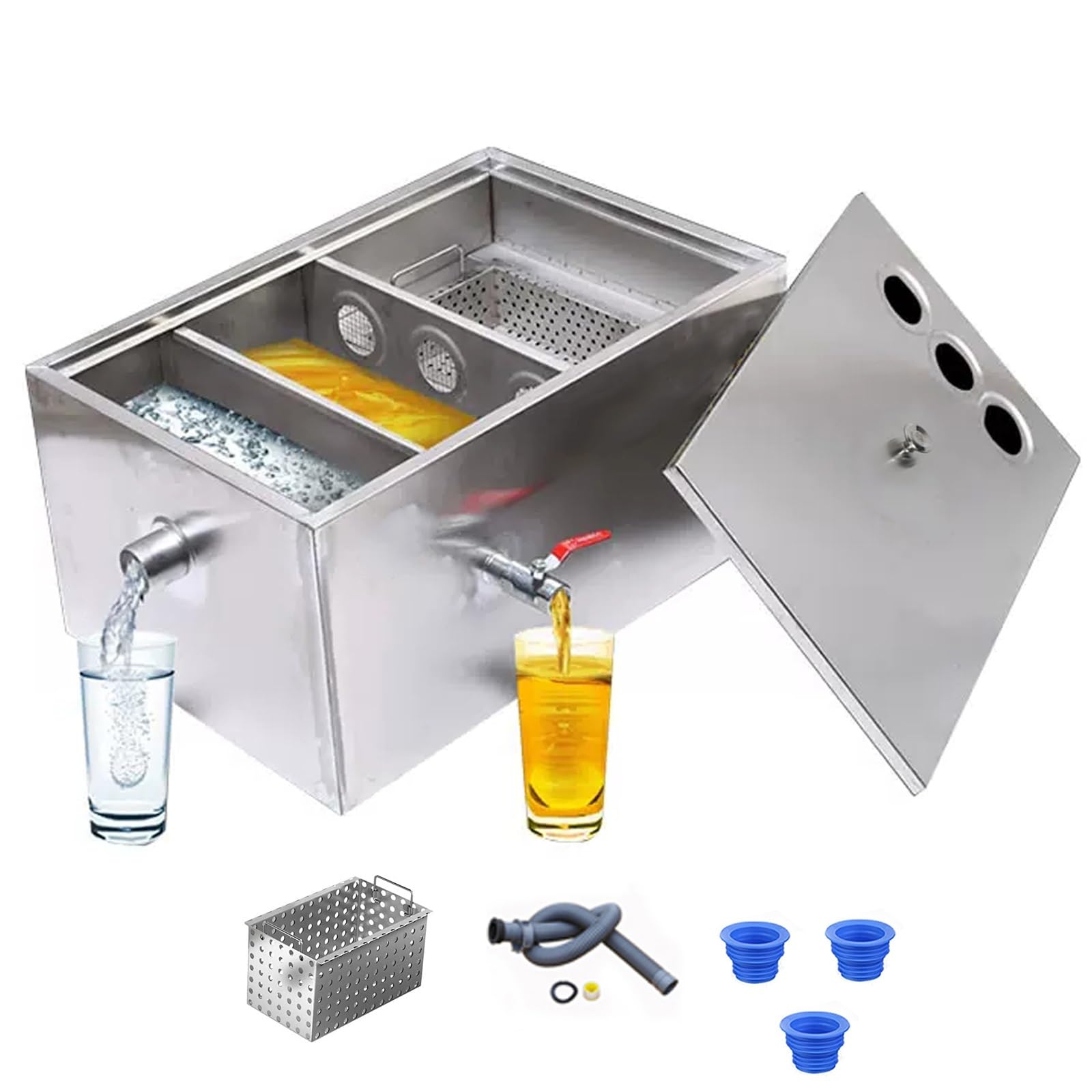 Pièges à Graisse Commerciaux, Piège à Graisse Sous L'évier en Acier Inoxydable avec Entrée D'eau Supérieure, pour Cuisine D'usine de Restaurant(Size:60 x 40 x 30cm/24 x 16 x 12in)