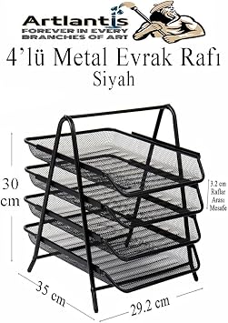 4 lü Metal Evrak Rafı Siyah 1 Paket Masaüstü A4 Dosya Düzenleyici Kağıt Tepsisi Metal Çelik Fileli Dört Katlı Hareketli