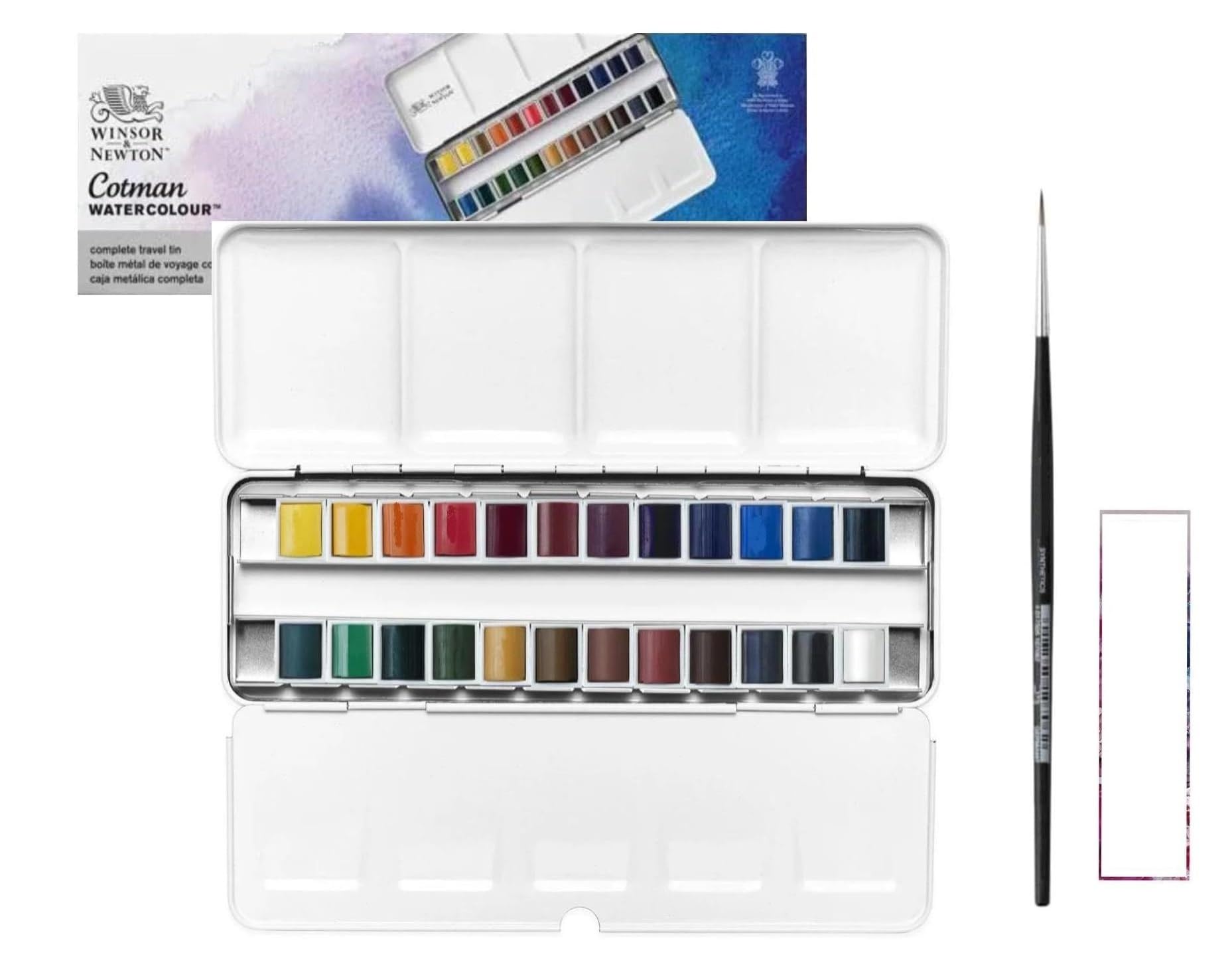 Cotman Winsor & Newton Aquarelle 24 Halb-Nail-Art-Stifte + 1 Pinsel und 1 Karte
