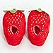 ooohyeah Kids' Non-Slip Funny Fuzzy Fruit Slippers, Cute Novelty Cozy House Shoes for Boys & Girls, Strawberry, Size 1-4