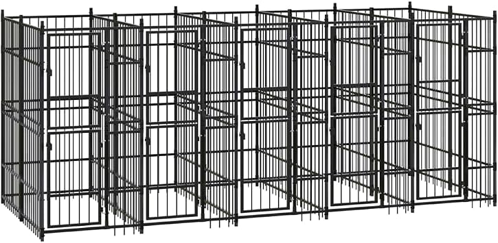 Extra Large Outdoor Dog Kennel 75.6"x189"x78.7" Black Powder-Coated Steel Heavy Duty Playpen for Large Dogs with Secure Locking and 99.1 sq ft Space for Backyard Garden Patio Use