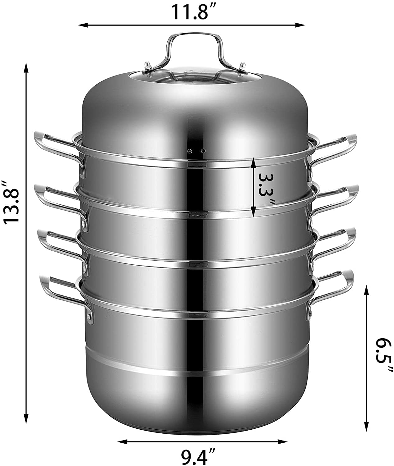 VEVOR Dumpling Steamer Stainless Steel 5 Titer for for Cook Soup, Noodles, Fishes Work with Gas Electric Grill Stove Top, Dia 30cm/11.8inch, Pot