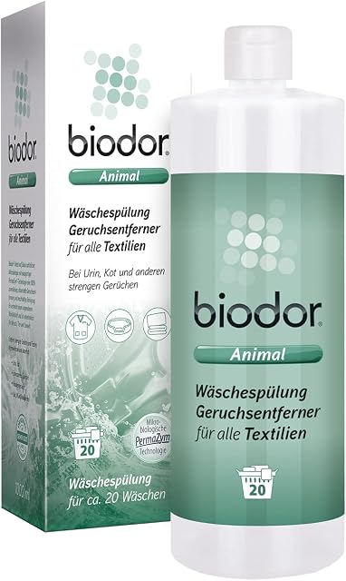 Biodor Animal płukanie prania, 1 l, neutralizator zapachów, środek czyszczący do środowiska zwierząt, enzymatyczny mocz, odchody i inne silne zapachy, środek do usuwania plam i czyszczenia