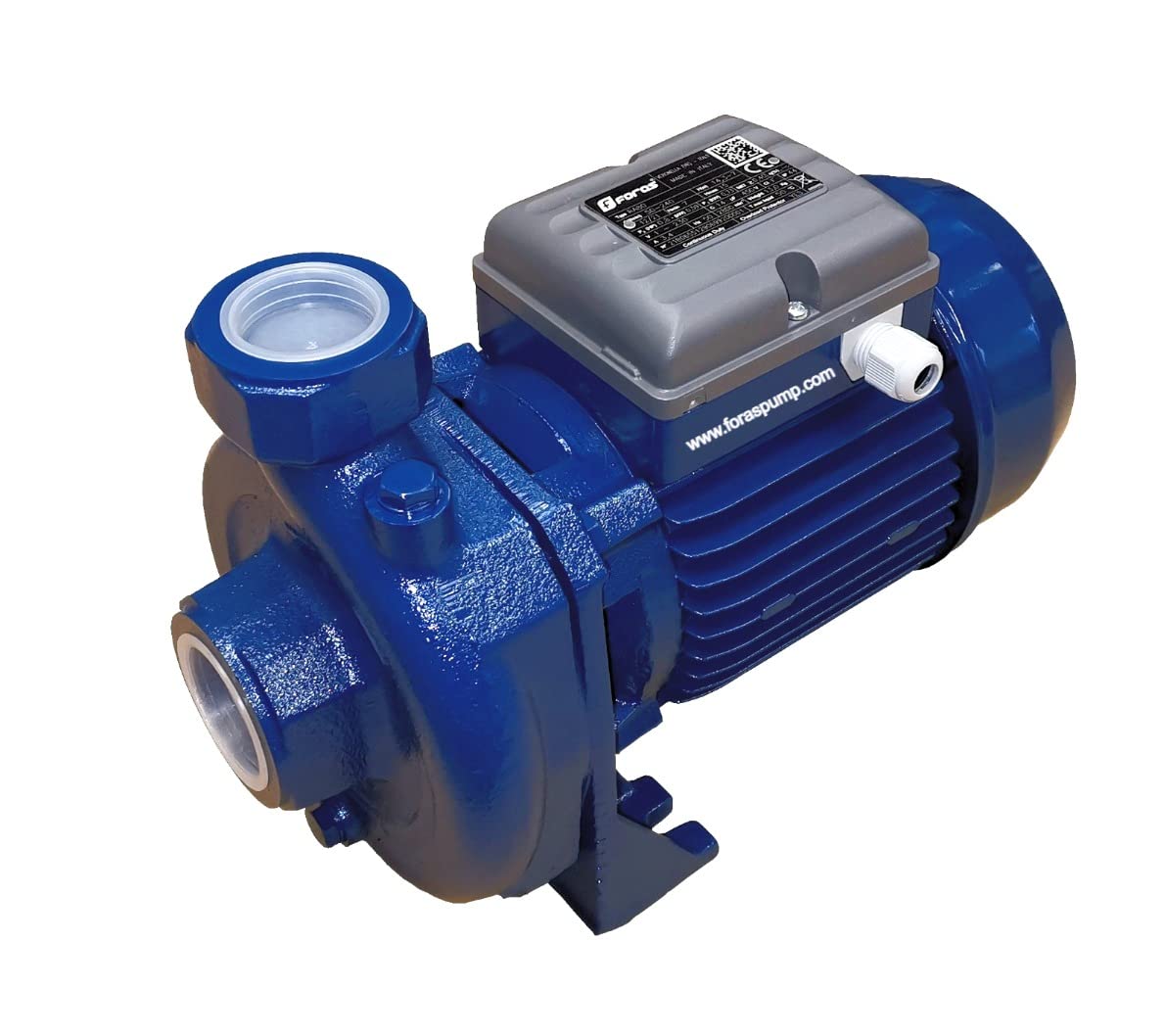 FORAS Bomba centrífuga RA102 de 230 V – 1,14 kW – Bomba de alto rendimiento – 280 l/min, altura de extracción de 20,5 m – Flujo alto de 1,5 pulgadas con impulsor abierto (sólidos de 10 mm) para