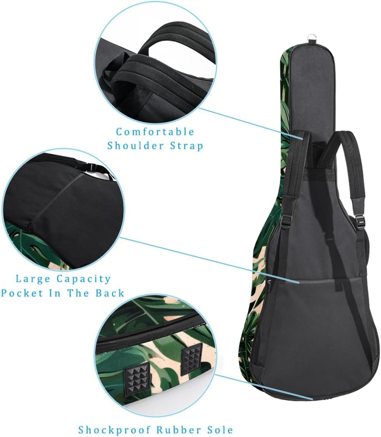 Acoustic Guitar Gig Bag 1 cm Thick Padding, Waterproof Electric Guitar Bag 40-42 Inch Guitar Case Backpack with Dual Shoulder Strap, Jungle Pattern
