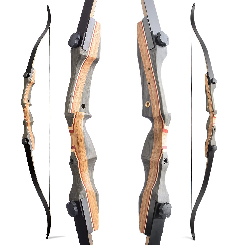 AMEYXGS 62" Tiro con l'arco Arco Ricurvo Arco da Caccia 30-50 libbre Arco Lungo in Legno Laminato Riser Tiro all'aperto Pratica per Adulti e Giovani Mano Destra (30lbs)