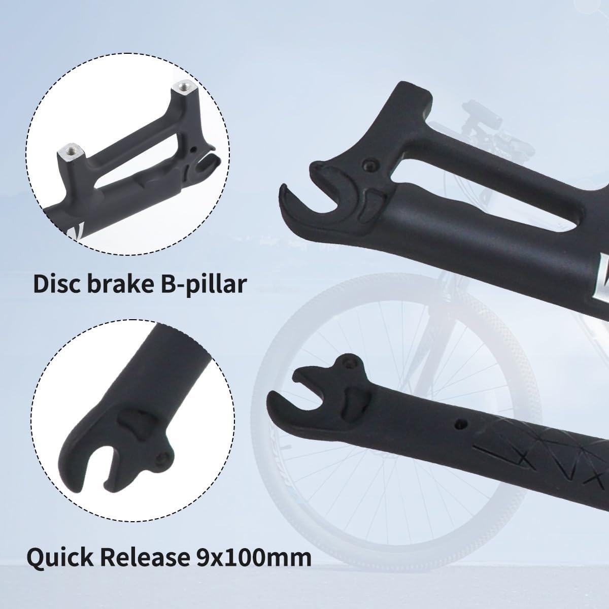 Horquilla Rígida para Bicicleta Montaña 26 Y 27,5 Pulgadas, 1-1/8 Pulgadas, Sin Rosca, con Freno Disco Recto/V-Brake, Horquilla Rígida Aleación Aluminio Ultraligera, QR 9 X 100 Mm A,27.5