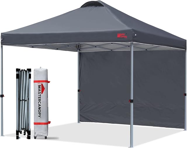 MasterCanopy Durable Ez Pop-up Gazebo Tent with 1 Sidewall(3X3M,Dark Grey)