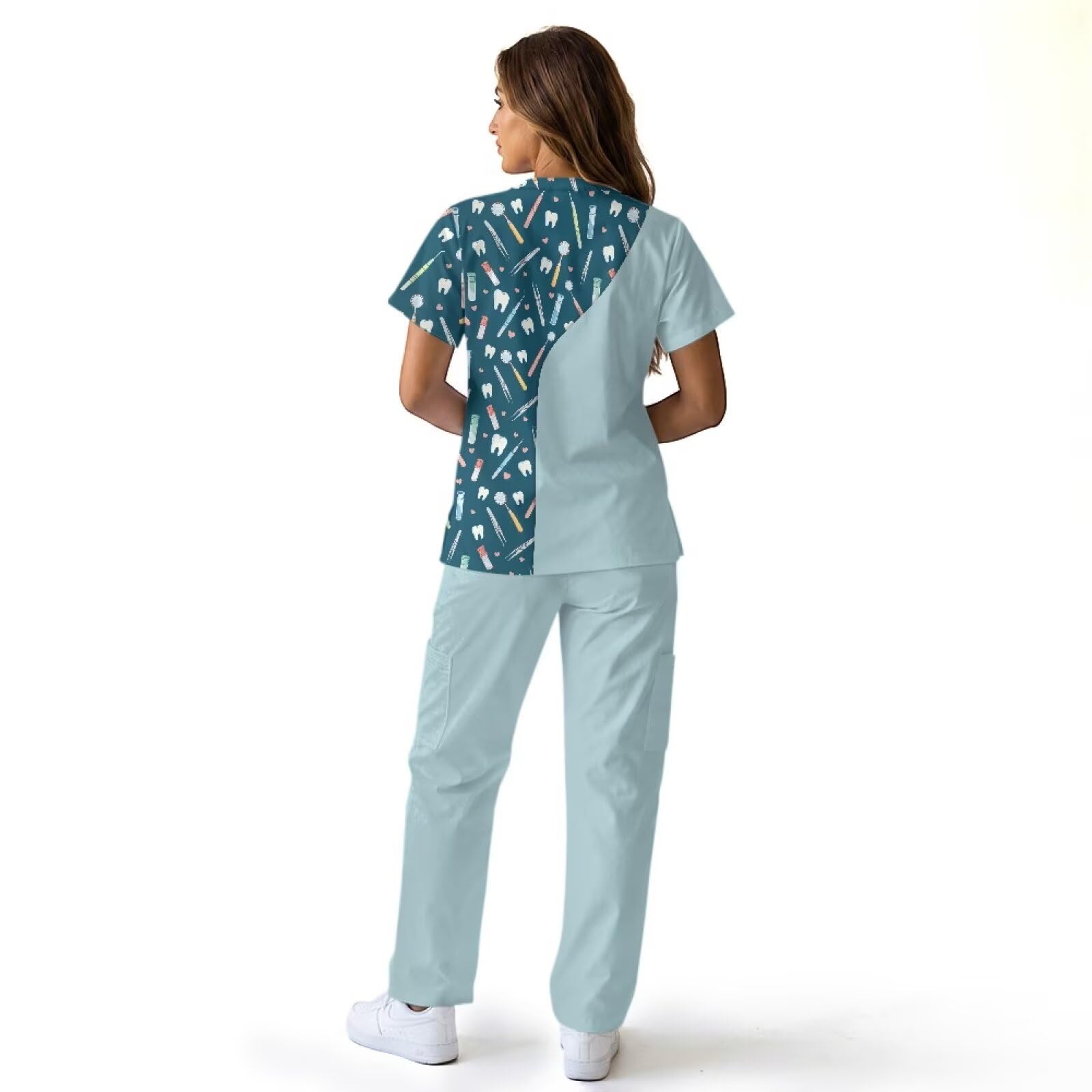 Set di scrub da donna con stampa dentale, comodo scrub infermieristico per donne set per assistenti veterinari, vestibilità rilassata e resistente alle rughe
