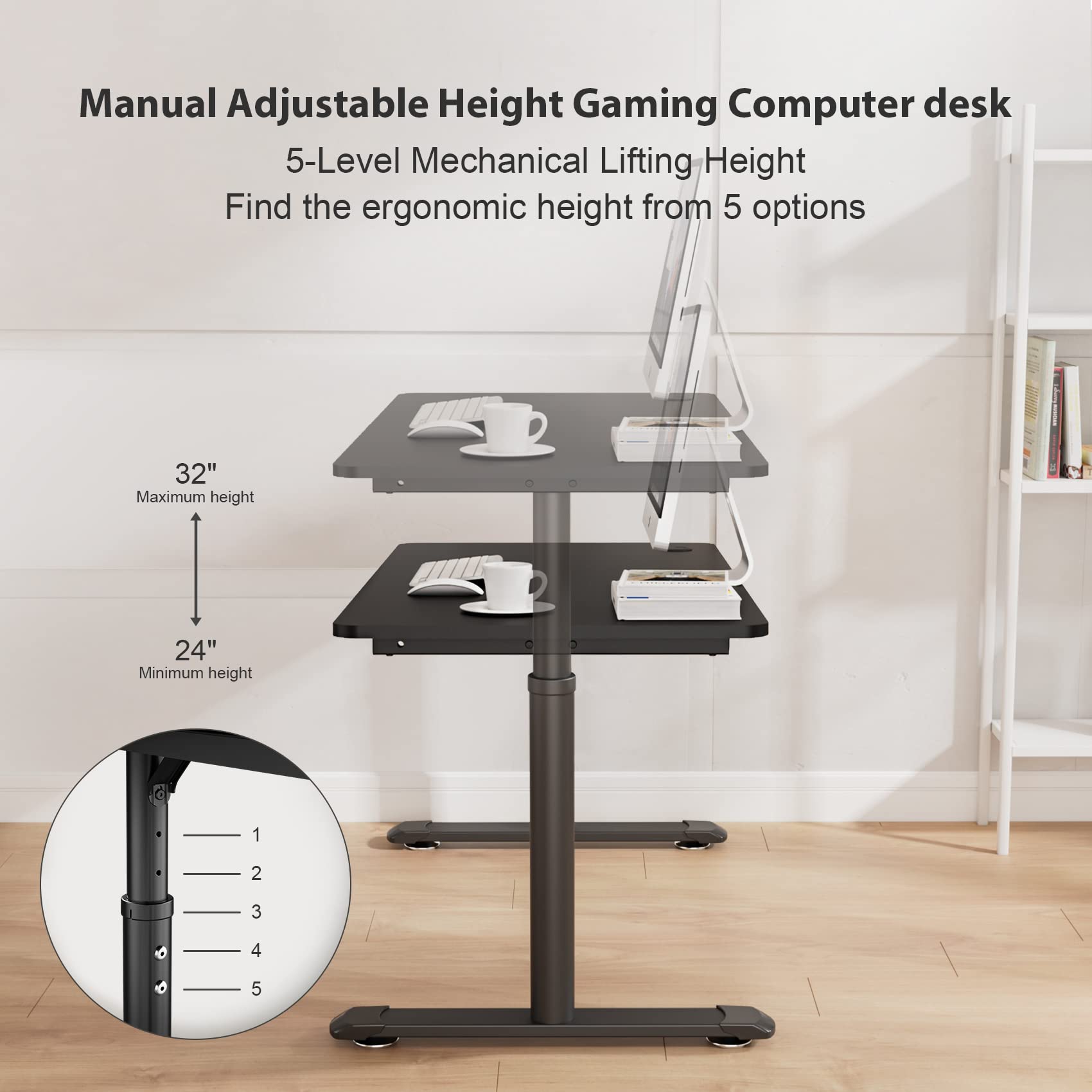 Gaming Desk, 60 Inch Height Adjustable Gaming Computer