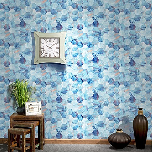 Peel And Stick Backsplash Aluminum Marble Metal Tiles For Kitchen Bathroom Cabinets Fireplace 3D Wall Panels Blue White Multi 5 Sheets 11.8"X12.2"X0.16" #TOP1