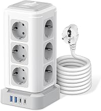 TOPREK PD20W Power Strip Tower with Surge Arrester Switch, 12 Sockets 4 USB