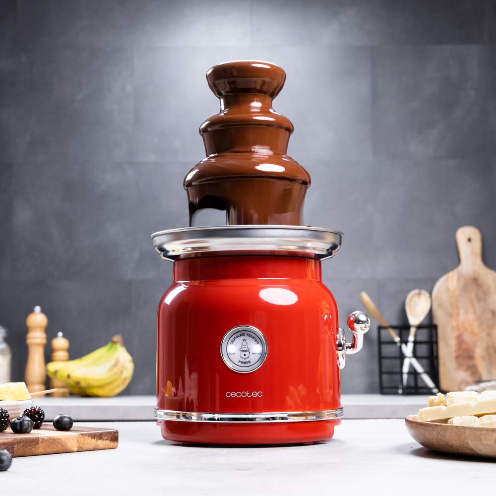 Cecotec Fontanna czekoladowa Fun Chocolicious o mocy 90 W, wieża ze stali nierdzewnej i 3 poziomy wodospadu.