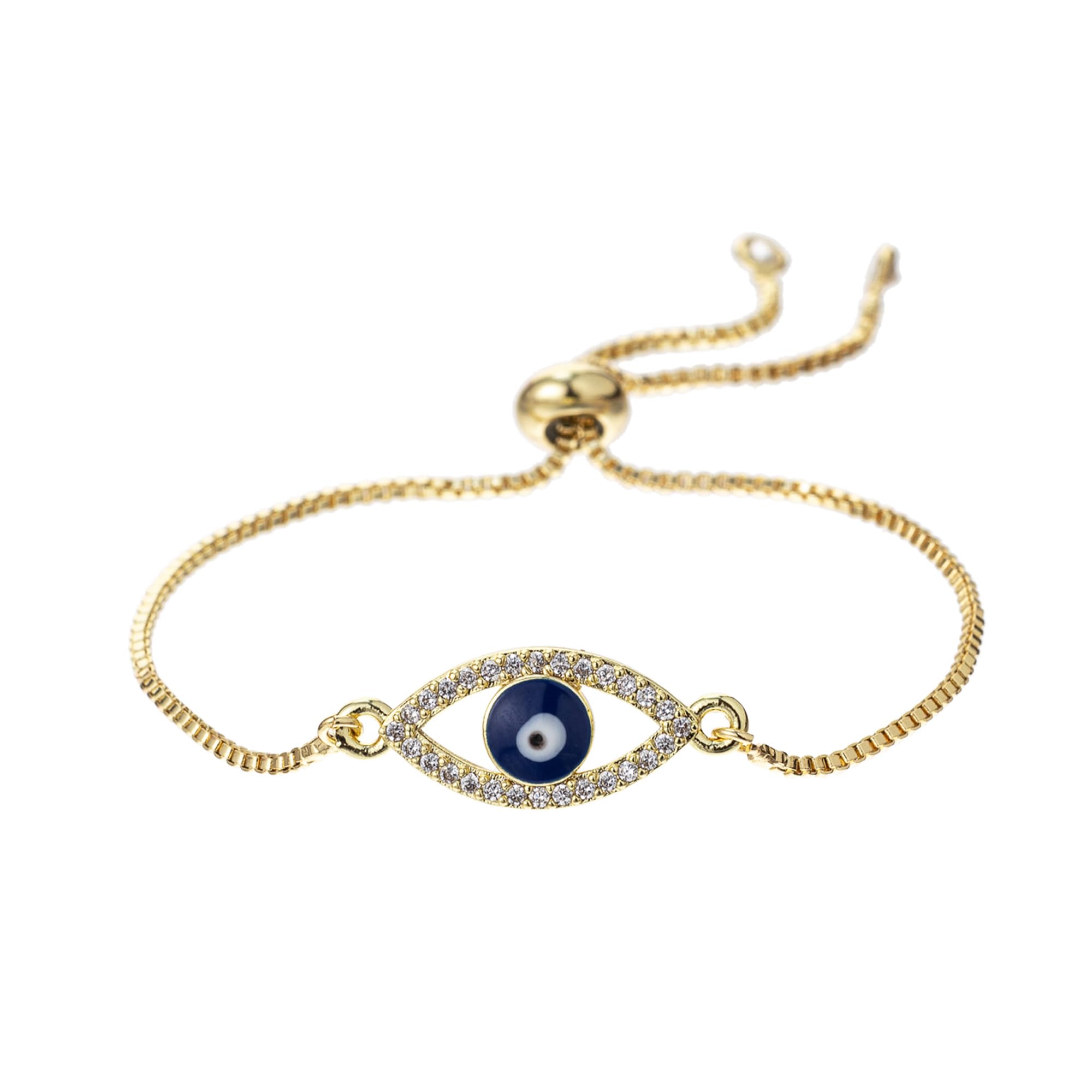 Dainty 14K Real Gold Plated Bracelet for Women Men, Adjustable Gold Chain Link Evil Eye Hamsa Hand Paperclip Butterfly Charm Bracelets for Women