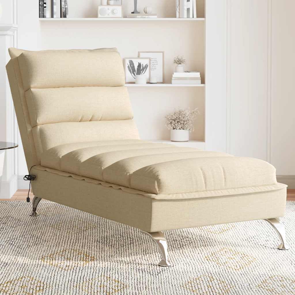 Generico Chaise Longue Massaggi con Cuscini Crema in Tessuto,Sedie,Chaises-longues-379480