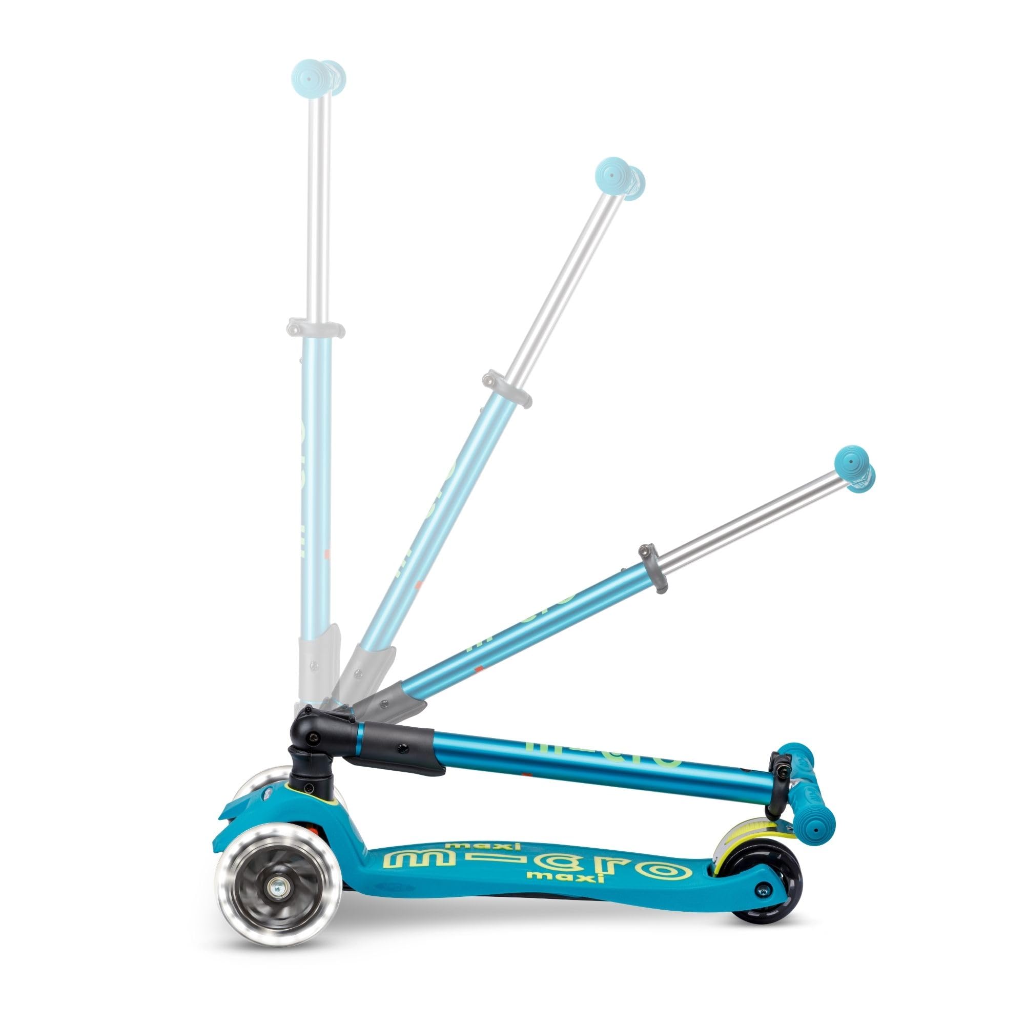 Micro, Maxi Micro Deluxe Pliable LED, Trottinette Enfant 3 Roues, 5-12 Ans | Direction souple par transfert de poids, Guidon réglable au millimètre, Légère, Roues PU LED à induction, Swiss Design