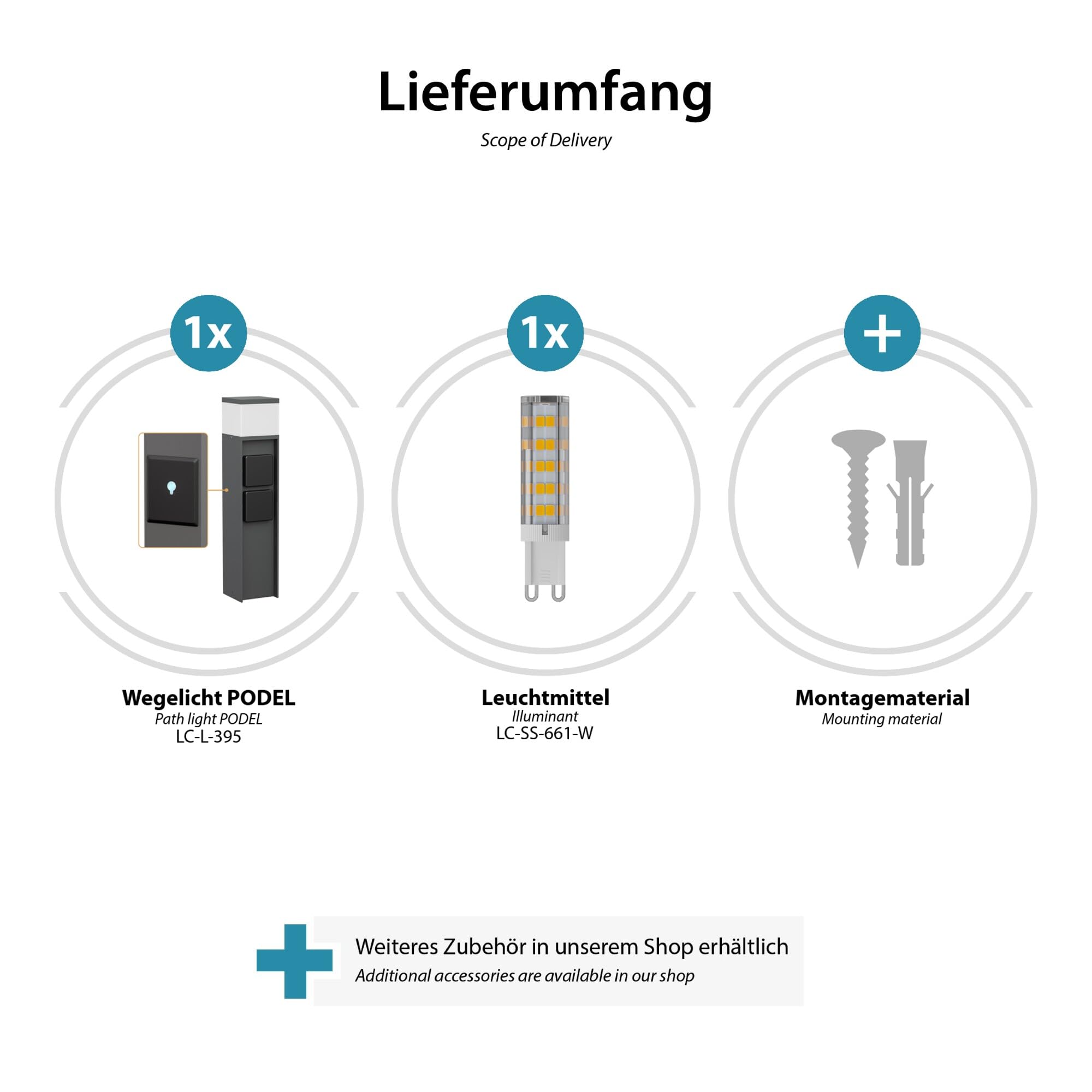 ledscom.de Bollard light PODEL per esterni, Smart Home, 39cm, antracite, 2 prese, incl. lampadina G9, 596lm, bianco