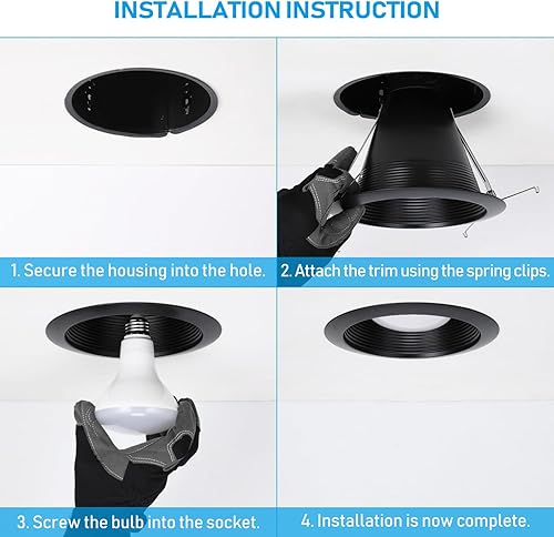 Miniatura 7 de TORCHSTAR Moldura de luz empotrable de 6 pulgadas, borde deflector hermético, antirreflejos con clasificación IC, borde de luz de lata de 6