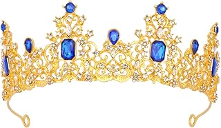 Royal Blue Gold Princess Crown Birthday Tiara Prom Queen Tiaras and Crowns for Women and Girls Halloween Costume Headpiece Hair Accessories