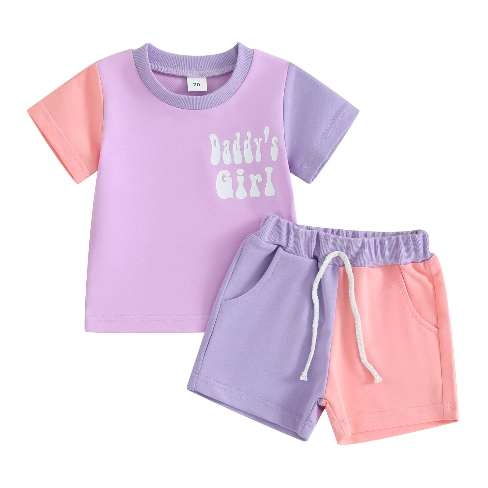 Baby Clothes Mamas Boy Daddys Girl Color Block T Shirts Top and Shorts Toddler Summer Outfit 2t 6 9 12 18 24 Month (Daddys Girl Purple, 6-12 Months)