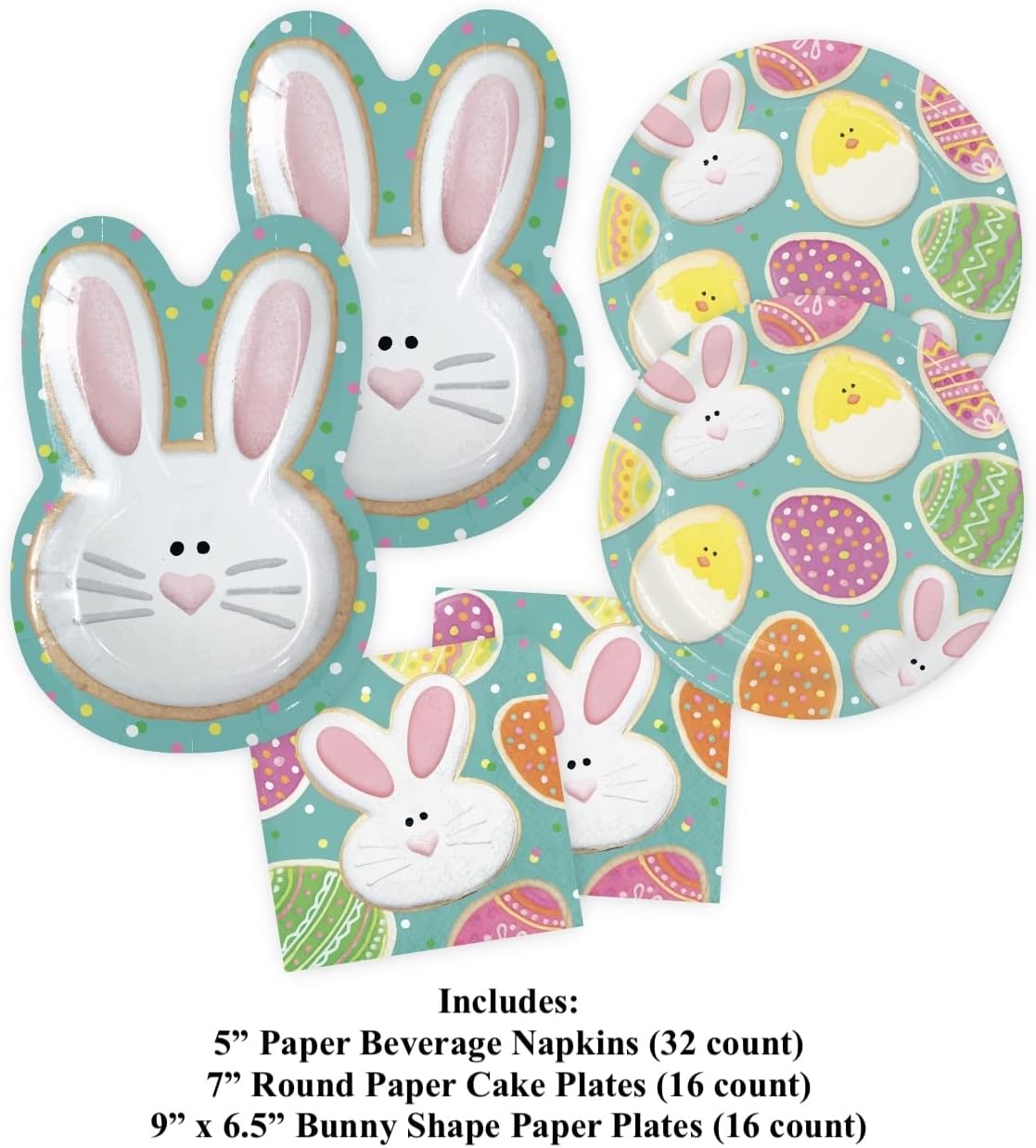 Creative Converting Kids Easter Bunny Paper Plates and Napkins Bundle, Easter Party Supplies, Disposable Tableware (64 count)