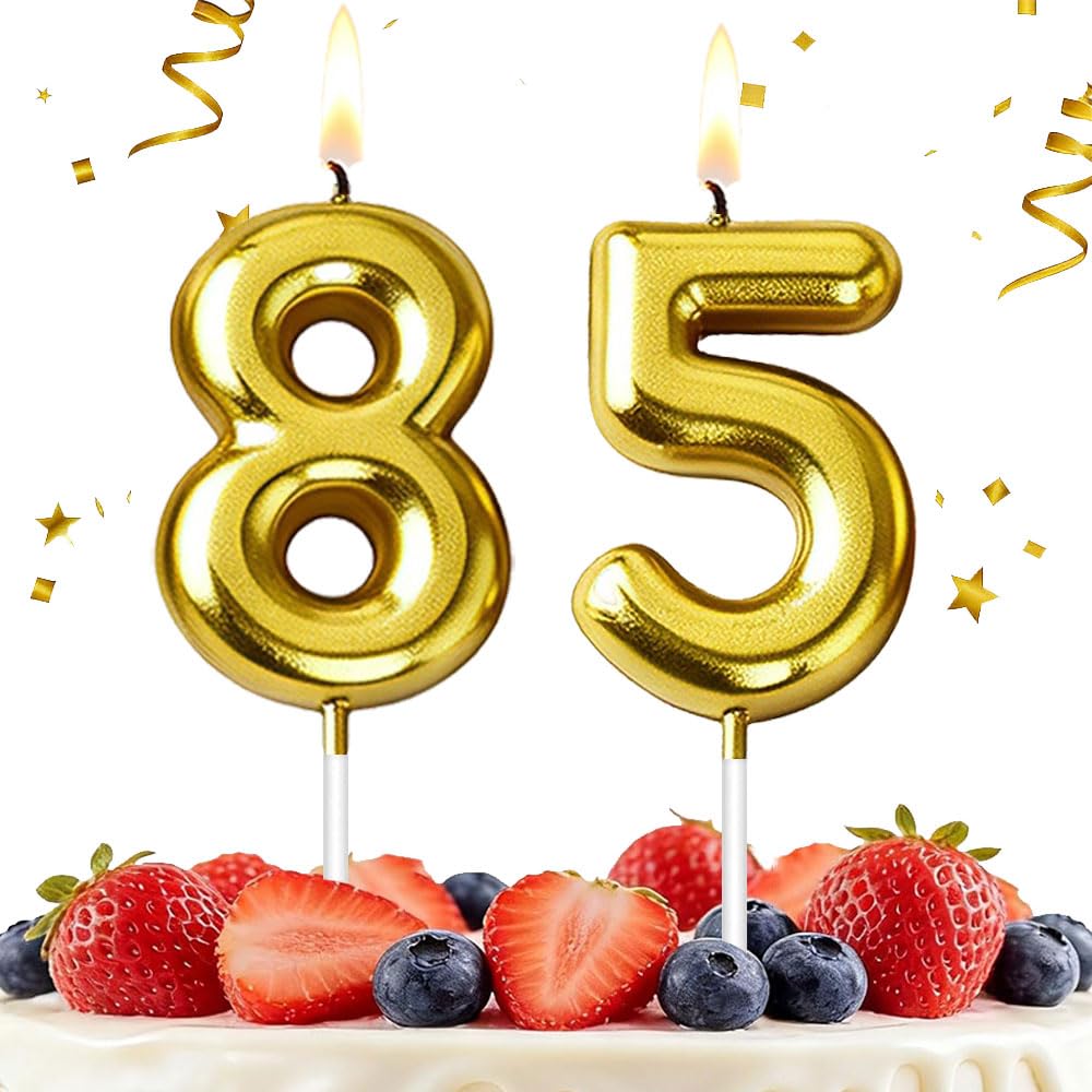 Hlwgfjdy Gold 85Th Birthday Candles Number 85 Cake Topper Happy Birthday Cake Decorations For 85Th Birthday Party, Candles For Birthday Anniversary Celebration Party Supplies