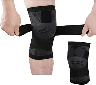 Knee Sleeve, Knee Brace with Adjustable Pressure Straps,Compression Fit Support -for Joint Pain and Arthritis Relief, Improved Circulation Compression (Medium, Black)