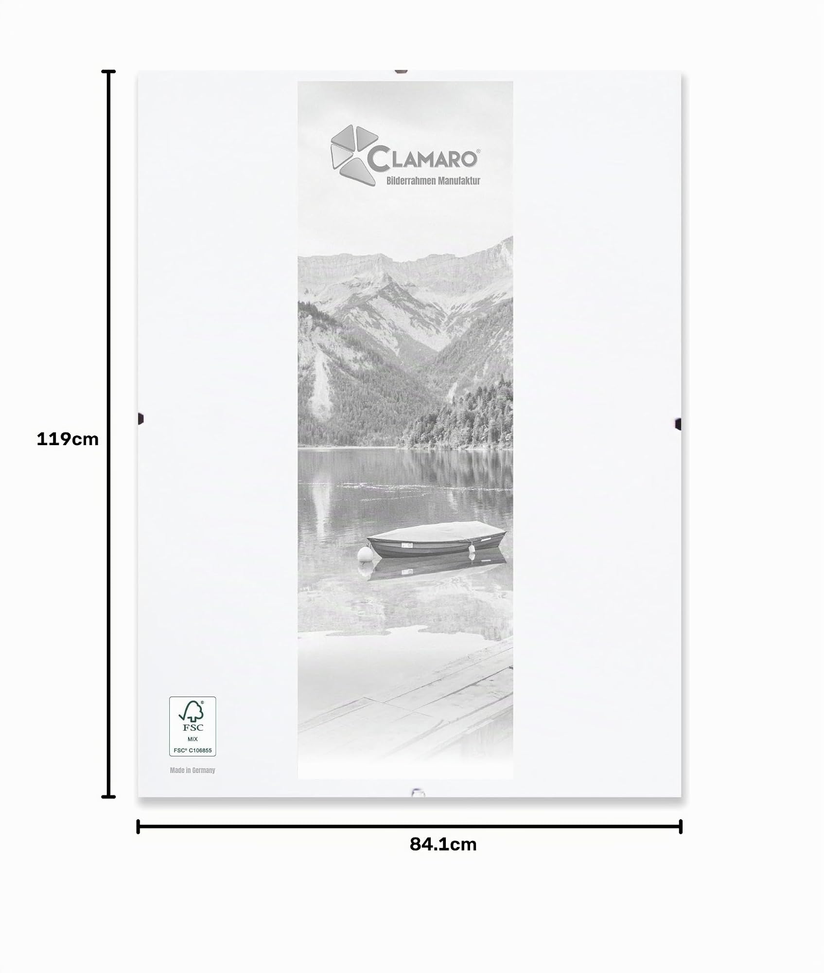 Clamaro 'N°1' Marco de fotos sin marco 84,1 x 118,9 cm DIN A0 | Elegante marco de fotos moderno con panel trasero de MDF laminado blanco y cristal acrílico – ideal para presentaciones de estilo