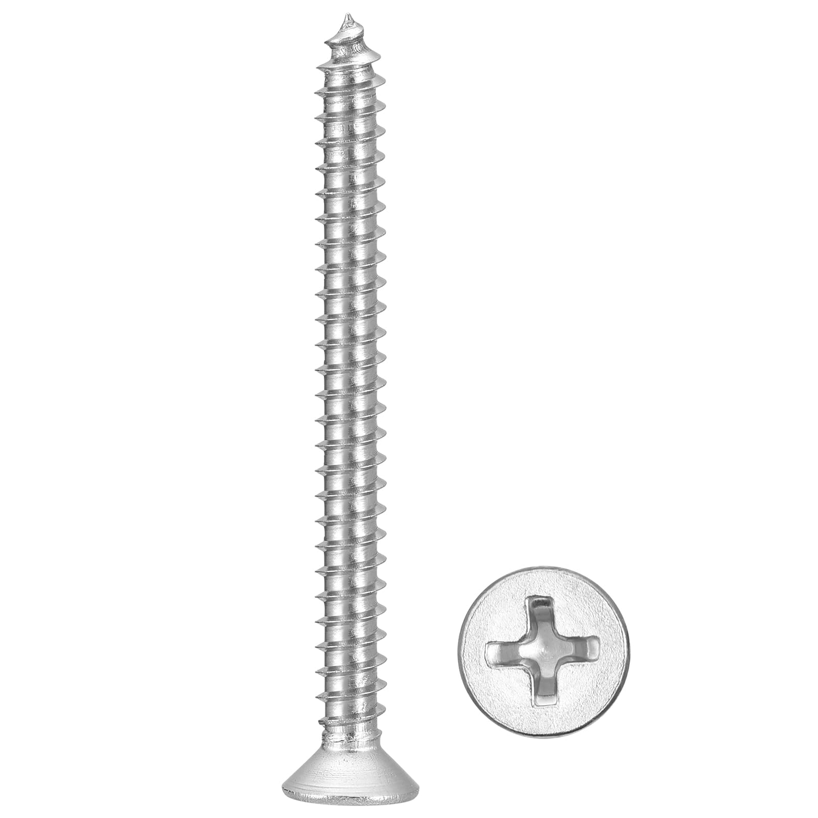 METALLIXITY Countersunk Phillips Wood Screw (#7x1-3/4") 100Pcs, 304 Stainless Steel Coarse Thread Phillips Drive Flat Head Wood Screws - for Furniture Installation Repair, Silver โ image 1