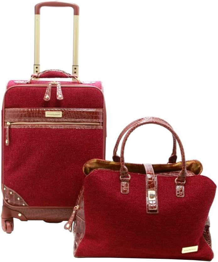 Samantha Brown Tweed 2-Piece 21" Spinner and Shoulder Bag Luggage Set - Burgundy