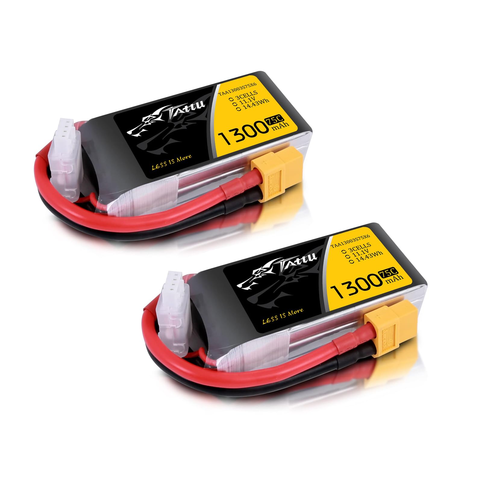 TATTU 11.1V 1300mAh 75C 3S LiPo Battery Pack with XT60 Plug