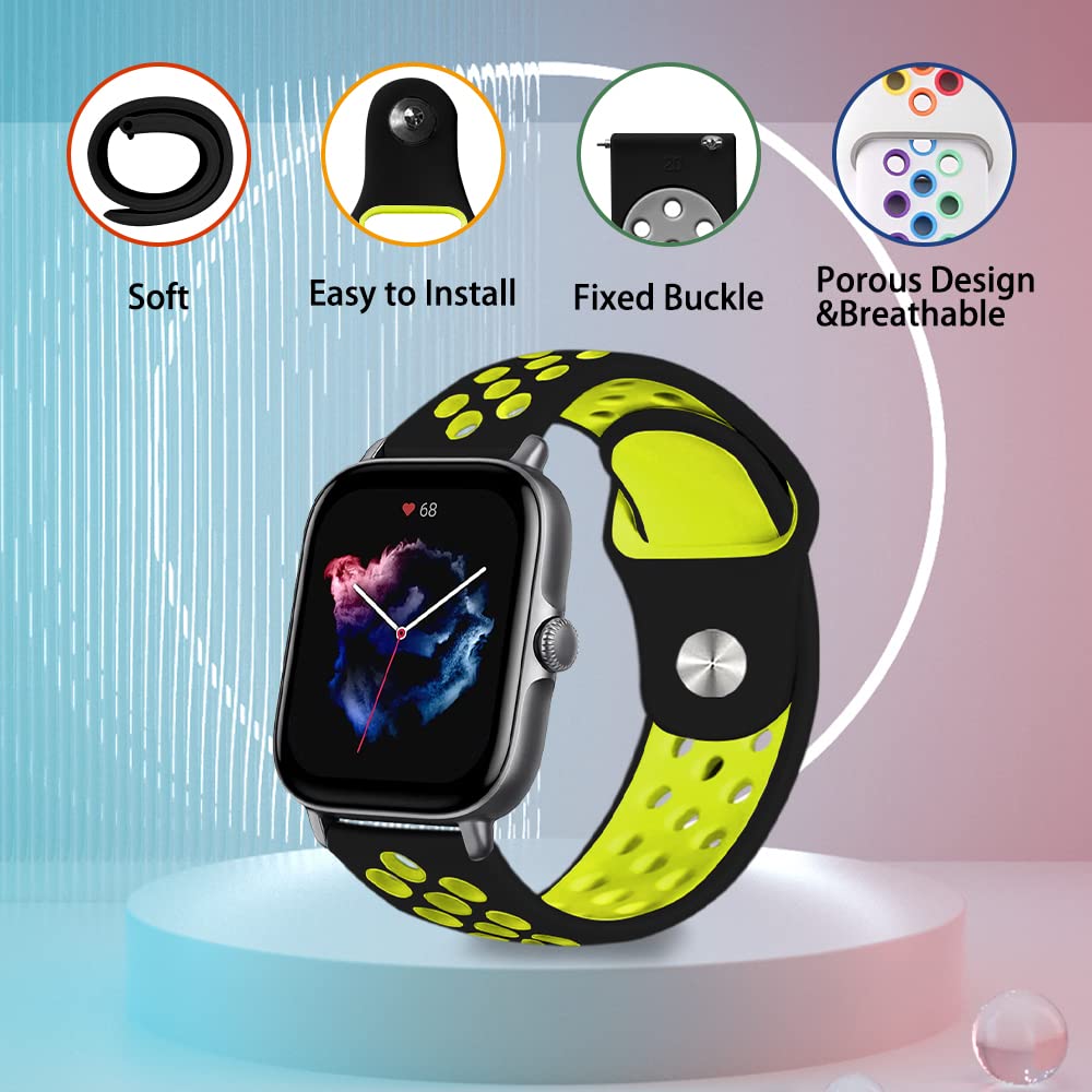 Cinturino Sportivo AiMok 20mm Per Amazfit GTR Mini/GTS 4/Bip 3, Silicone Morbido Bicolore