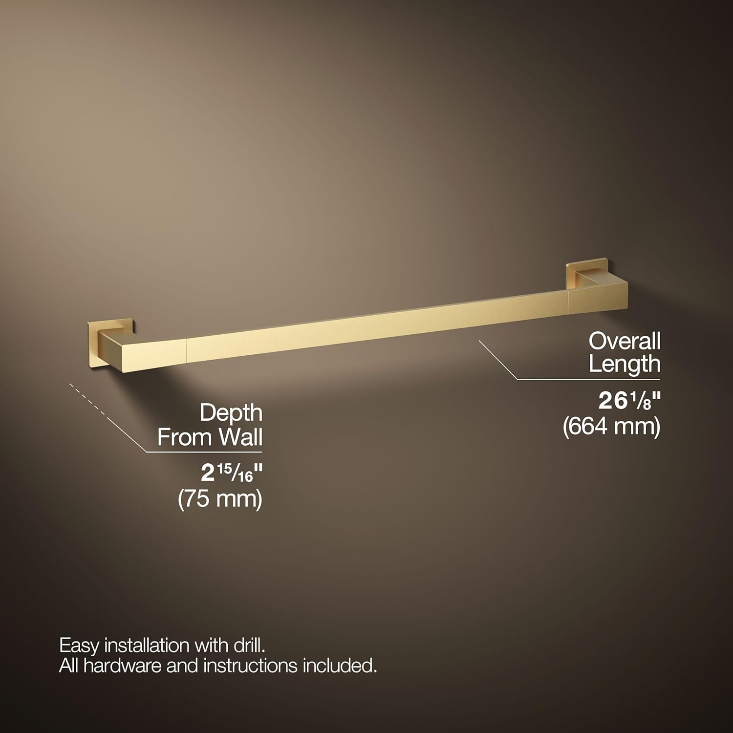 Kohler 26634-2MB Honesty® 24" Towel bar, Vibrant Brushed Moderne Brass