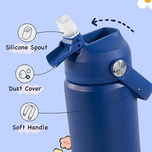 Miniatura 10 de Kerilyn Botella de agua aislada para niños de 12 onzas, vaso a prueba de fugas con tapas para pajitas, botellas de agua para niños y niñas, botella
