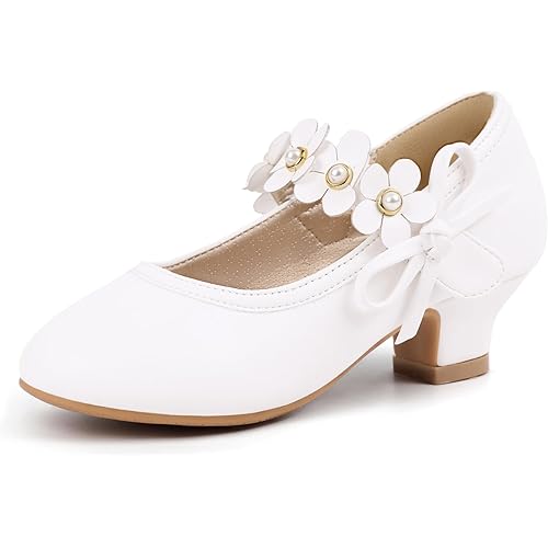 PANDANINJIA Girls Dress Shoes Kids Toddler Heels Pumps Flower Girl Mary Jane School Wedding Party Princess Shoes