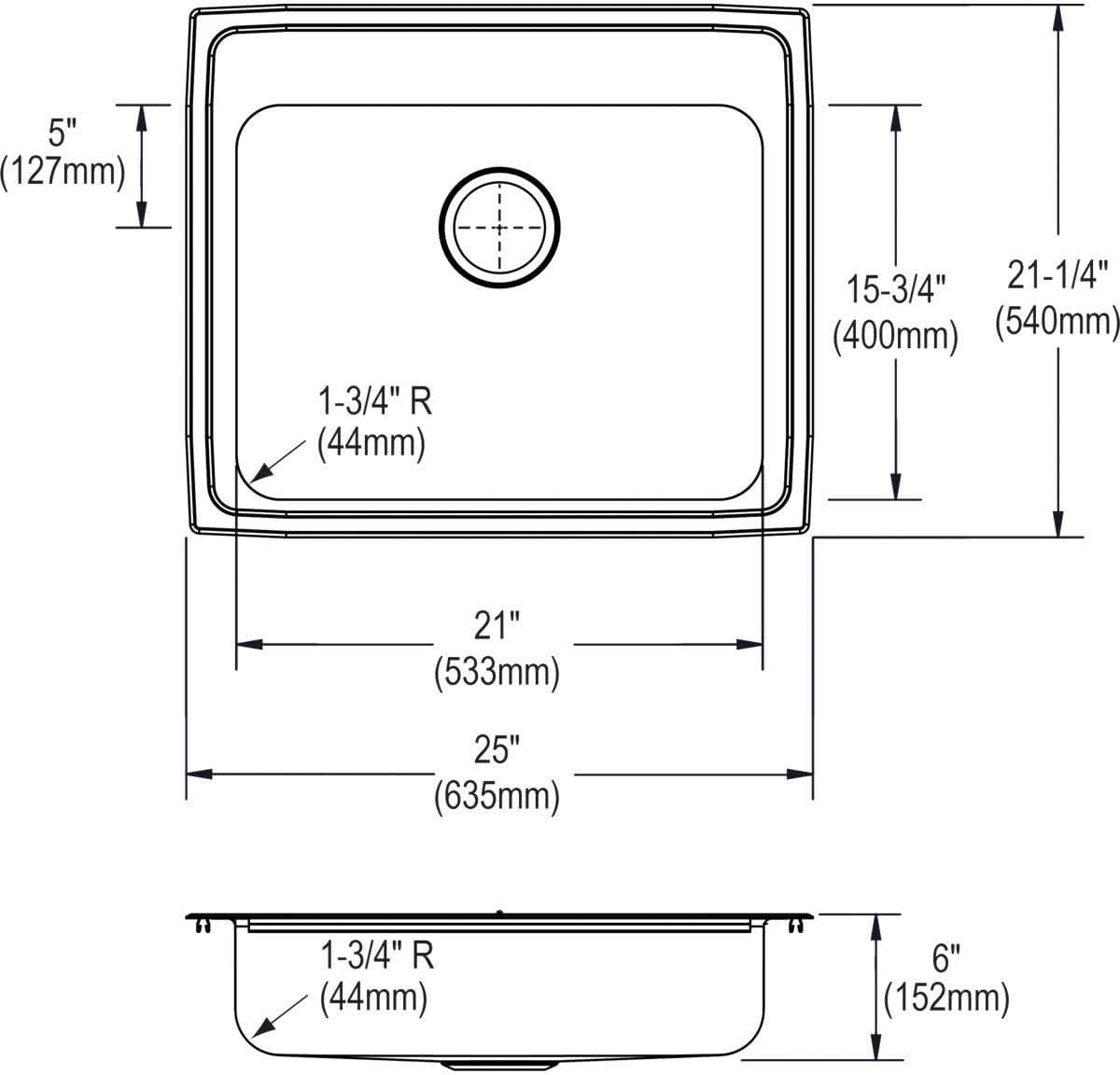 Elkay LRAD2521602 Sink, Lustertone
