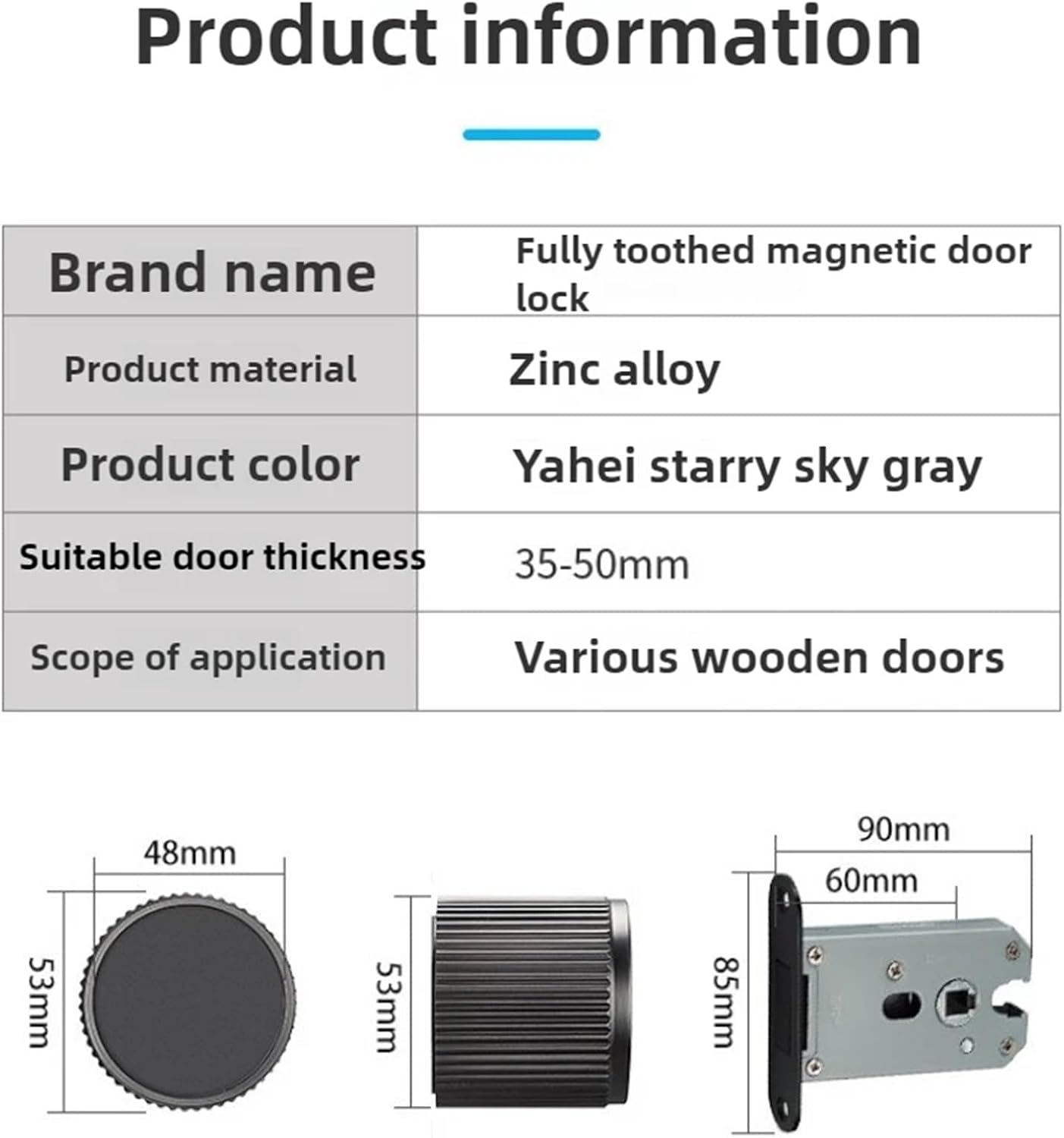 Spherical Door Lock Light Magnetic Handle Round Indoor Room 1Pcs(Round Grey)