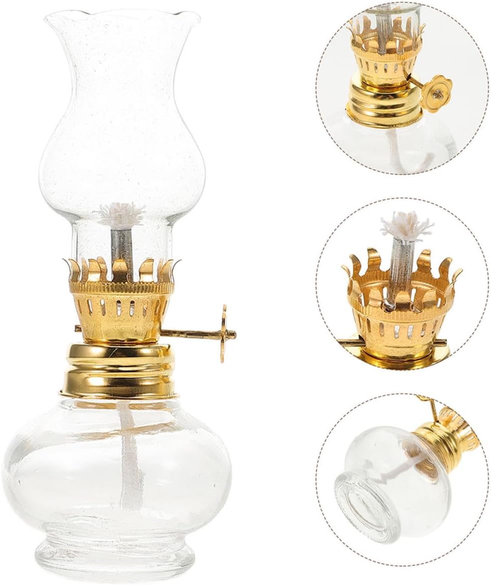 Healifty 3pcs Small Kerosene Oil Lamp Vintage Glass Lanterns 11.5cm Mini Decorative Hurricane Lamps for Indoor Tabletop Home Décor and Emergency Lighting