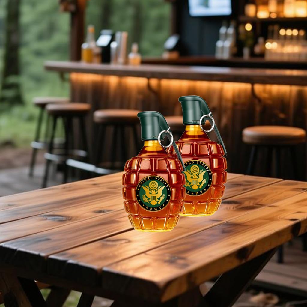Hand Grenade Whiskey Bottle, 10 OZ Engraved Glass Hand-Grenade Shape Bottle, Collection Veteran Gifts,Army