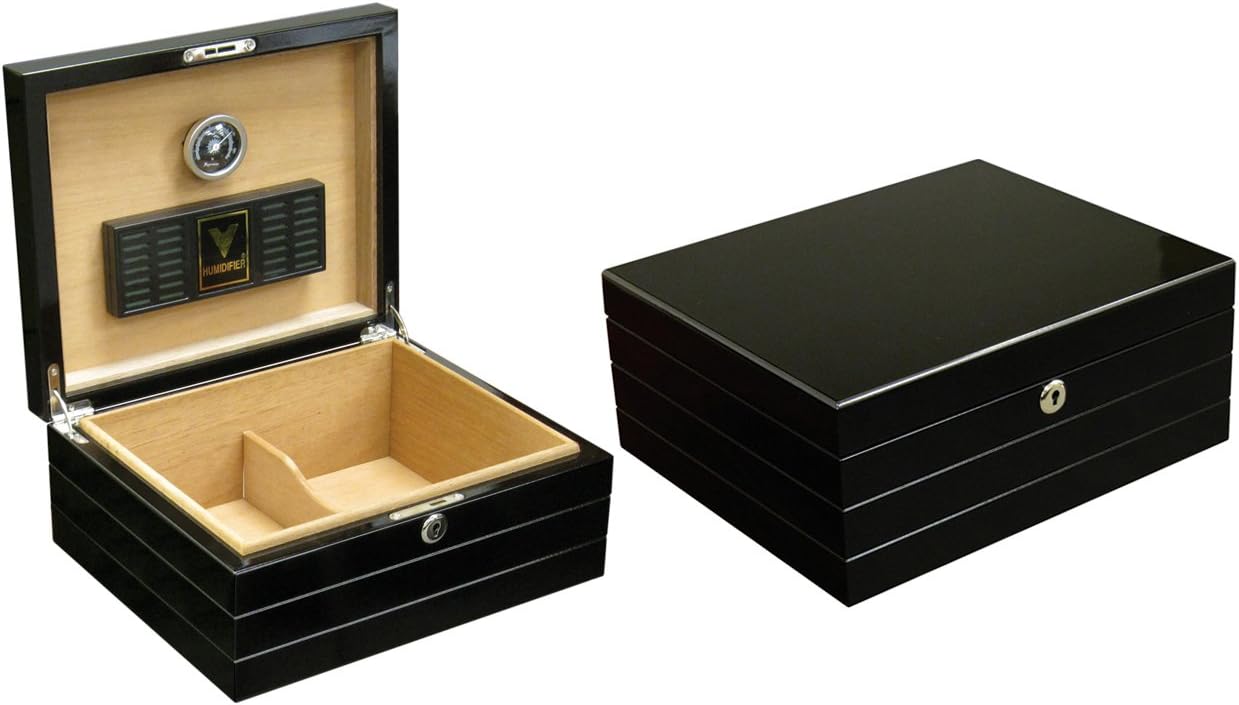 Prestige Import Group 50 Ct. High Gloss Black Humidor w/ Polished Hardware