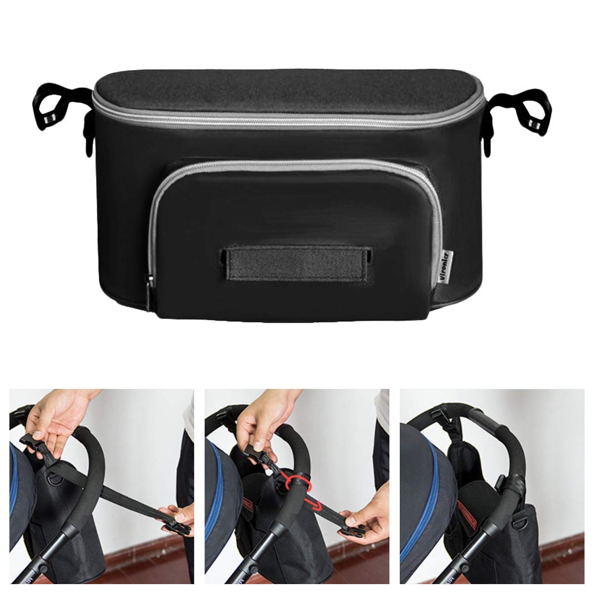 Borsa per Passeggino Universale Portaoggetti, Organizer per passeggino, Neonati Borsa Organizer, Borsa Passeggino Organizer con velcro, impermeabile, per Trasportare Biberon,Pannolini e Giocattoli