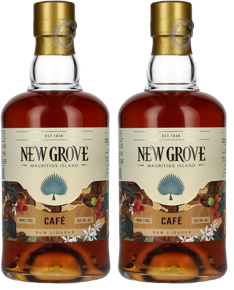 NEW GROVE - Liqueur de café - Liqueurs de Rhum - 26% Alcool - Origine : Ile Maurice - Bouteille 70 cl (Lot de 2)