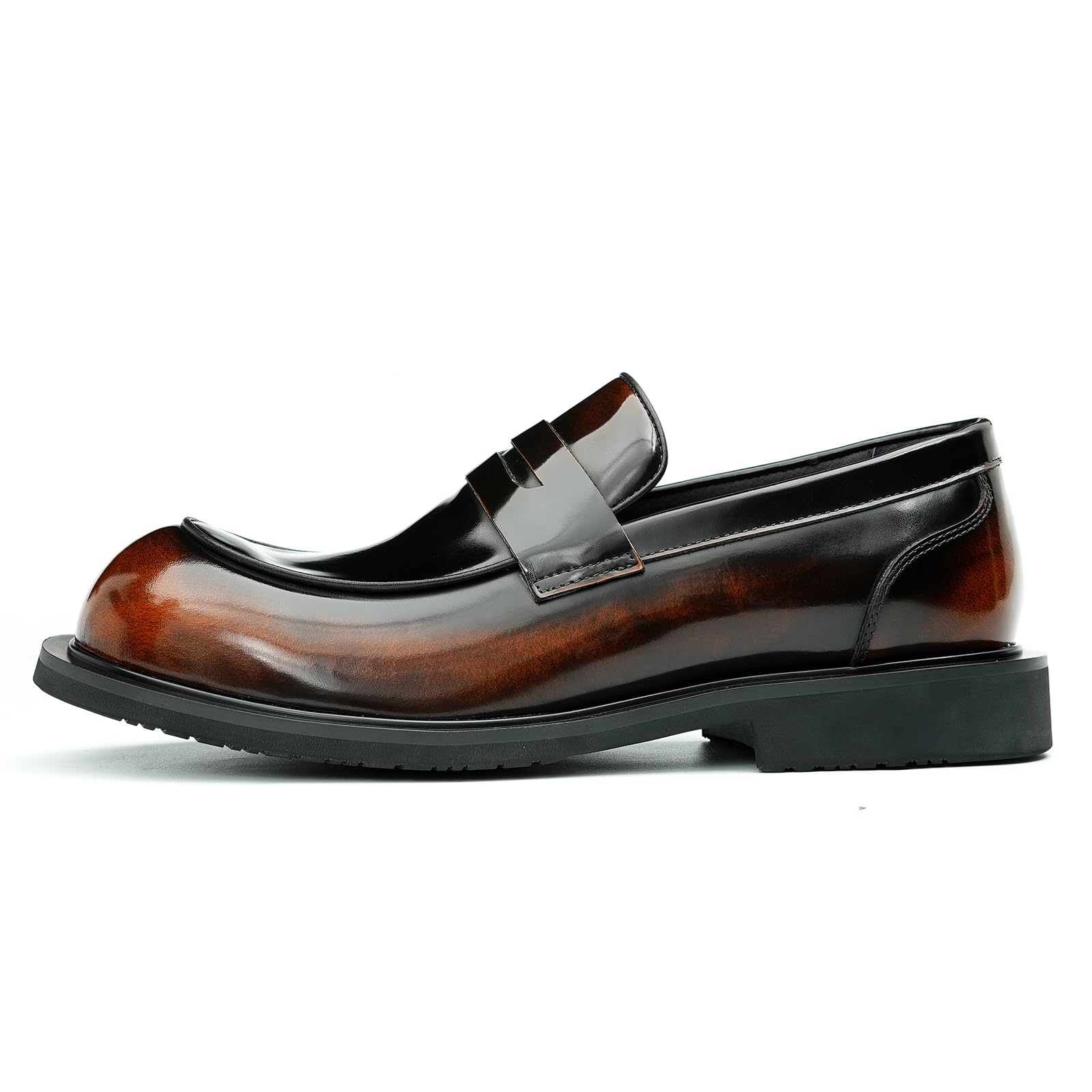 Loafers Casuales Negocios Punta Redonda para Hombre Mocasines en Cuero Genuino Zapatos de Vestir Bajos Slip On