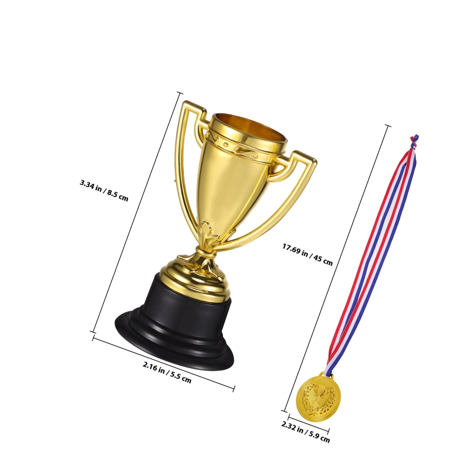 Set di 24 Medaglie e 24 Mini Trofei in Plastica Oro, Leggeri e Pratici da Trasportare, per Premiazioni Sportive e Competizioni di Bowling