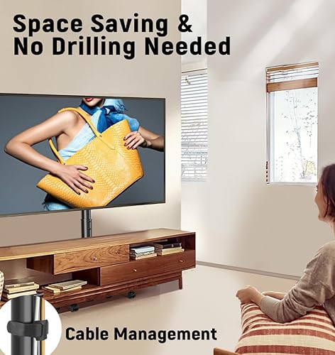 Miniatura 5 de Carrito de TV móvil con ruedas para pantallas de 13 a 50 pulgadas, soporte giratorio e inclinable, vertical a paisaje, soporte de TV portátil de